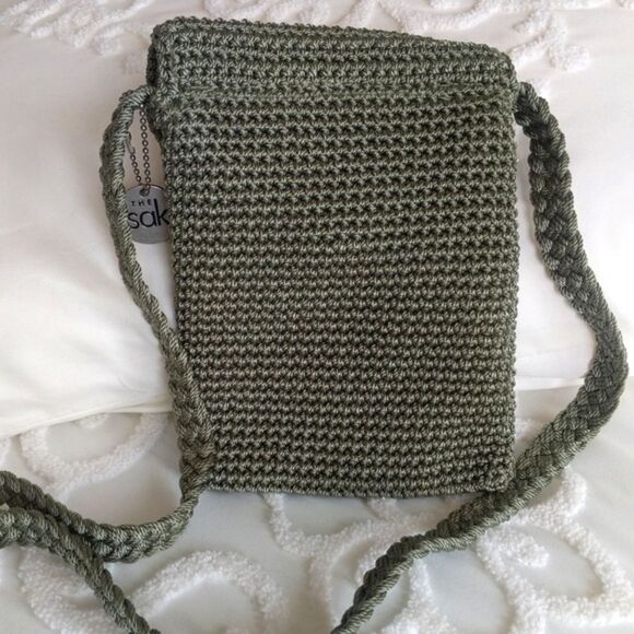 The Sak crocheted Sage Green Crossbody Mini Bag - Picture 8 of 14